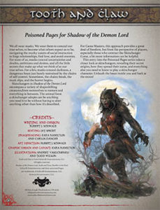 Tooth and Claw: Poisoned Pages for Shadow of the Demon Lord RPG